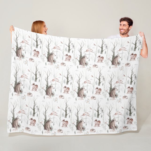 Watercolor Forest Animals Fleece Blanket (In Situ)