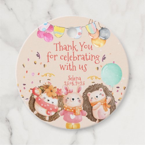 Watercolor forest animals kid birthday thank you favor tags
