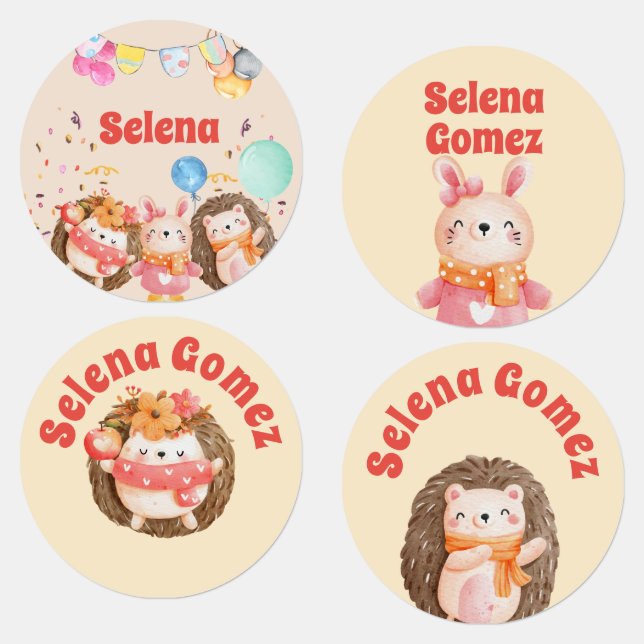 Watercolor forest animals kid clothing label (Group)