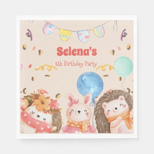 Watercolor forest animals kids Birthday Napkins