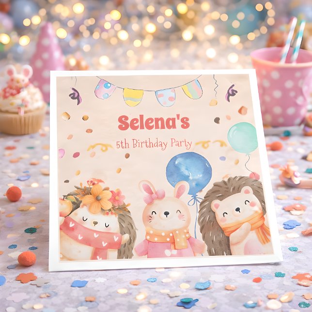 Watercolor forest animals kids Birthday Napkins (Creator Uploaded)