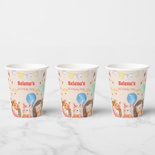 Watercolor forest animals kids Birthday Paper Cups