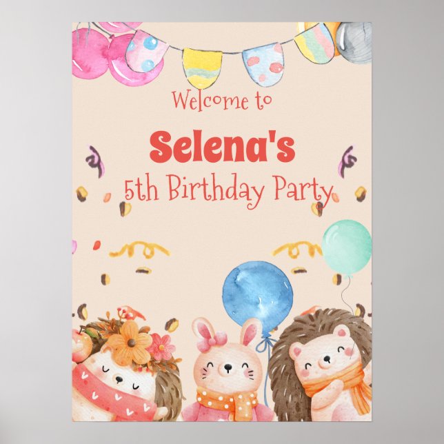 Watercolor forest animals kids welcome poster (Front)