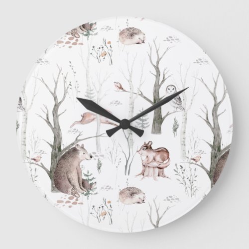 Watercolor Forest Animals Large Clock