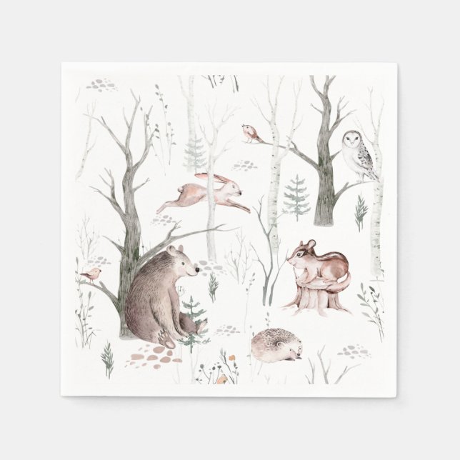Watercolor Forest Animals Napkins (Front)