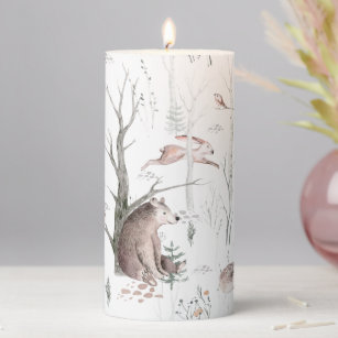 Watercolor Forest Animals Pillar Candle