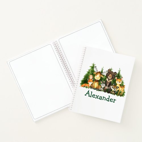 Watercolor Forest Animals Pine Trees Drawing Notebook
