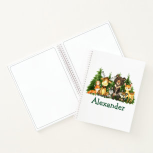 Watercolor Forest Animals Pine Trees Drawing Notebook