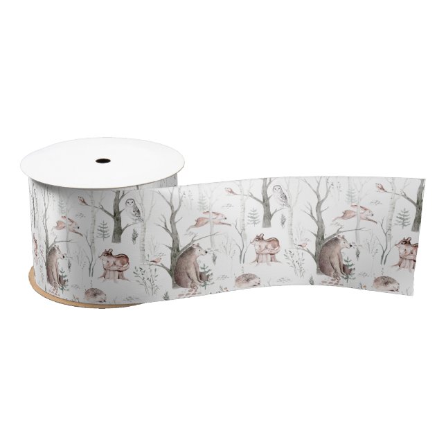 Watercolor Forest Animals Satin Ribbon (Spool)