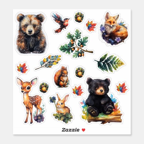 Watercolor Forest Animals Scrapbook Stationery Sticker