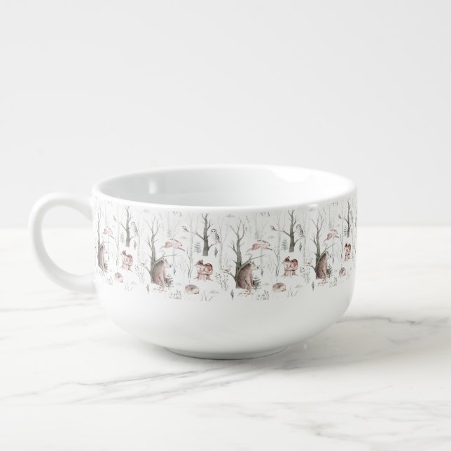 Watercolor Forest Animals Soup Mug (Right)