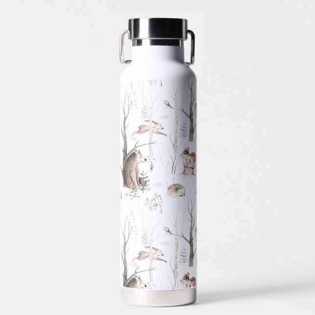 Watercolor Forest Animals Water Bottle (Front)