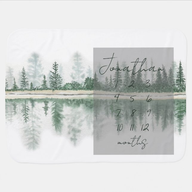 Watercolor Forest Baby Milestone Blanket (Horizontal)