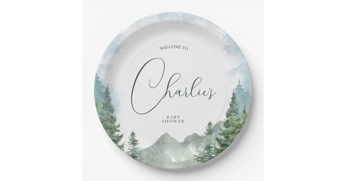 Watercolor Forest Baby Shower Paper Plates