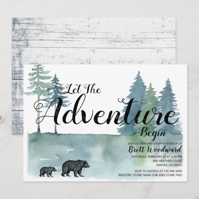 Watercolor Forest Bears Baby Shower Invitation (Front/Back)
