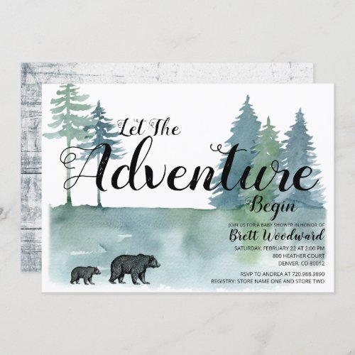 Watercolor Forest Bears Baby Shower Invitation