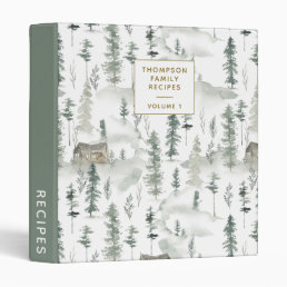 Watercolor Forest Cabin Green Personalized Recipe 3 Ring Binder