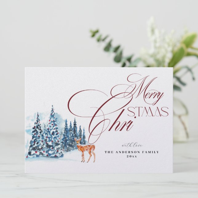 Watercolor Forest Christmas Card (Standing Front)