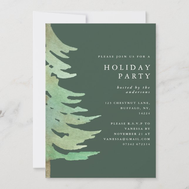 Watercolor forest Christmas holiday party Invitation (Front)