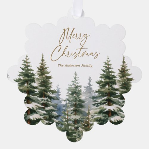 Watercolor Forest Christmas Ornament Card