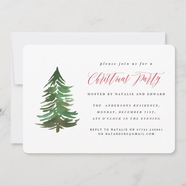 Watercolor forest Christmas party invitation. Holiday Card (Front)
