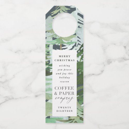 Watercolor forest corporate Christmas Holiday Bottle Hanger Tag