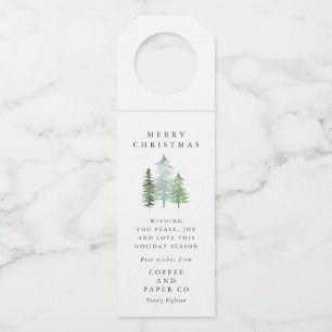 Watercolor forest corporate Christmas Holiday Bottle Hanger Tag
