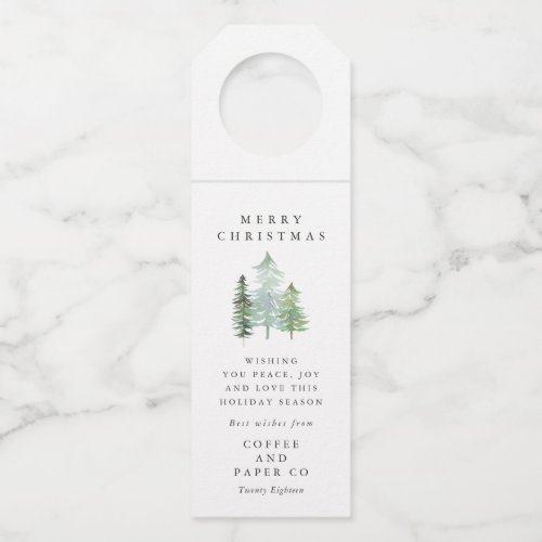 Watercolor forest corporate Christmas Holiday Bottle Hanger Tag