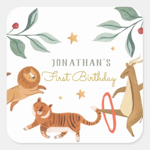 Watercolor forest cute animal Baby shower Square S Square Sticker