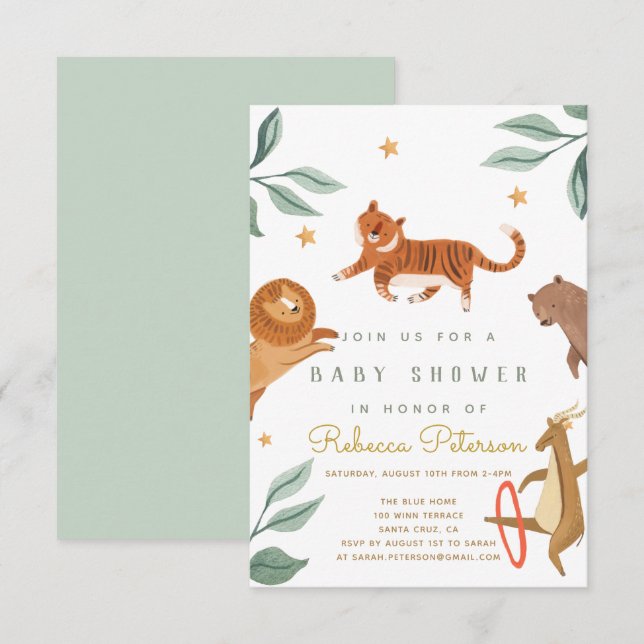 Watercolor forest cute animal RSVP card (Front/Back)
