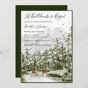 Watercolor Forest Deer Baby Shower Invitation