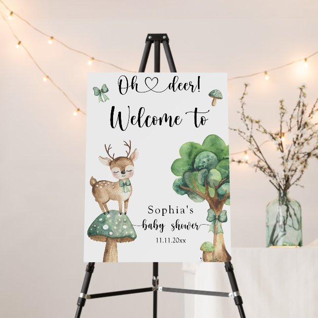 Watercolor forest deer - Welcome baby shower Foam Board (In Situ (Stand))