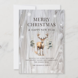 Watercolor Forest Deer Wood Snowflake Holiday Card