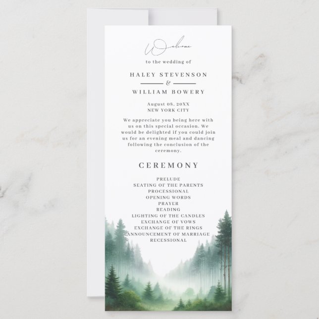 Watercolor Forest Destiantion Wedding Program (Front)
