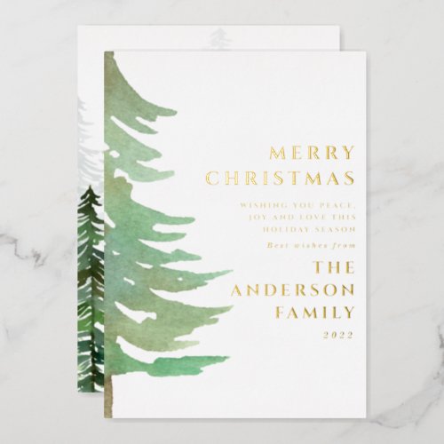 Watercolor forest elegant modern rustic  foil holi foil holiday card