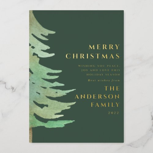 Watercolor forest elegant modern rustic  foil holiday card