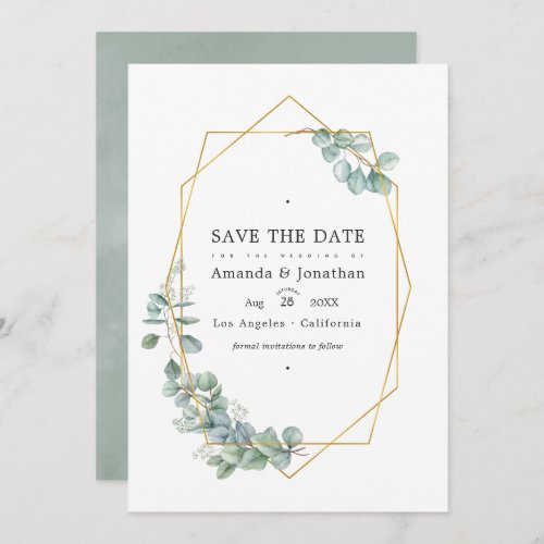 Watercolor Forest Eucalyptus Wedding Photo Save The Date