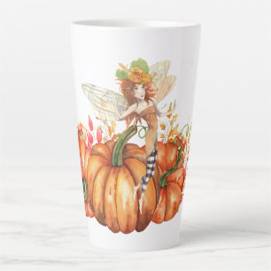 Watercolor Forest Fairy & Autumn Pumpkin Bouquet   Latte Mug