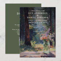 Watercolor Forest Floral Mason Jar QR Code Wedding