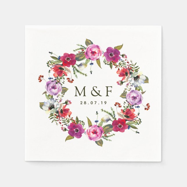 Watercolor Forest Floral Wedding Napkins (Front)