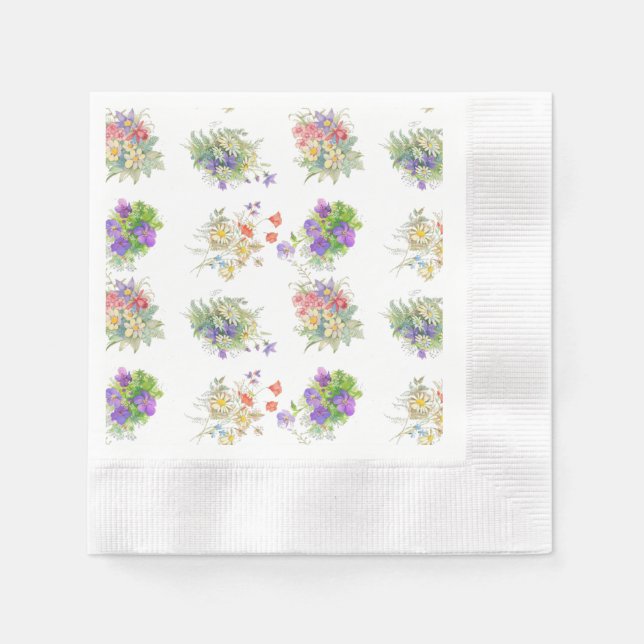 Watercolor forest flowers pattern napkins (Front)