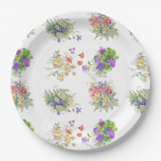 Watercolor forest flowers pattern paper plates