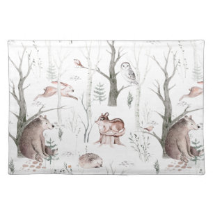 Watercolor Forest Friends Baby Shower Cloth Placemat
