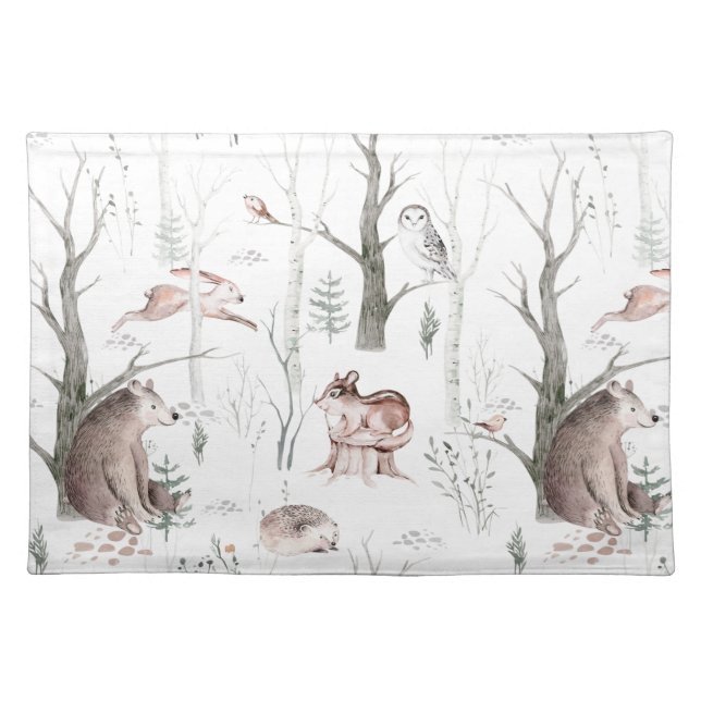 Watercolor Forest Friends Baby Shower Cloth Placemat (Front)