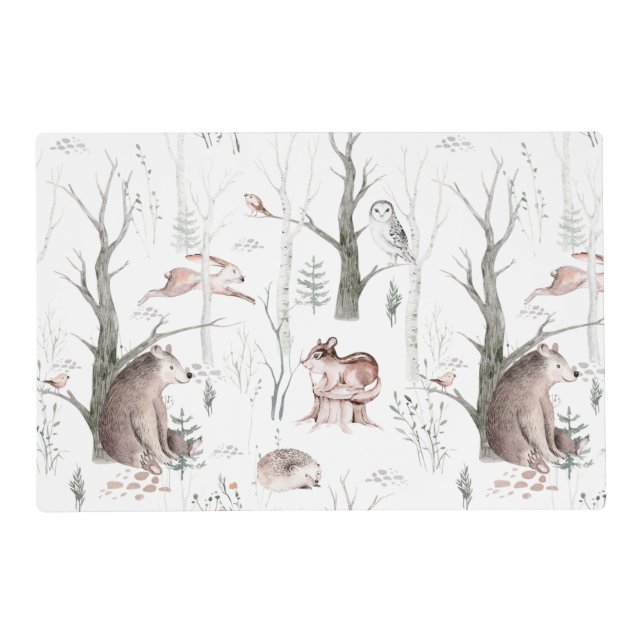 Watercolor Forest Friends Baby Shower Placemat (Front)