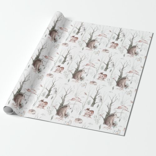 Watercolor Forest Friends Baby Shower Wrapping Paper