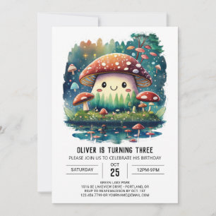 Watercolor Forest Fungi Birthday Invitation