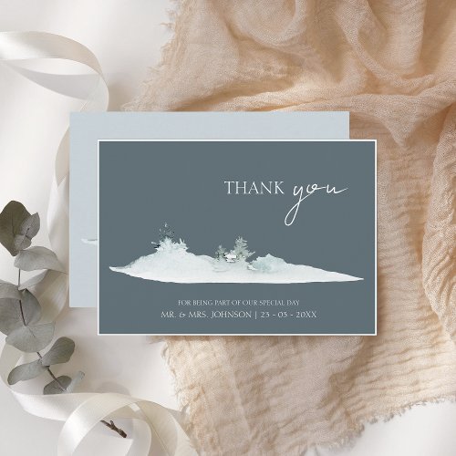 Watercolor Forest Green Pine Trees Wedding Thank You Card