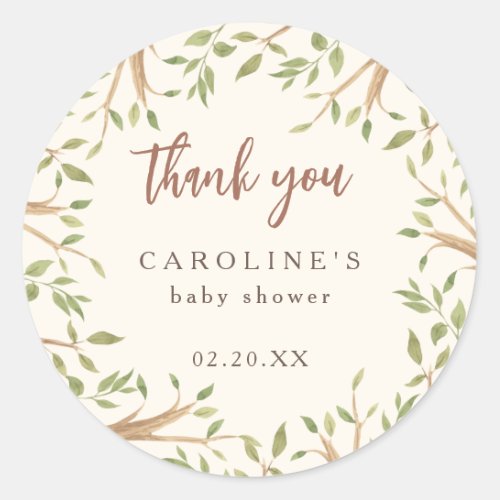 Watercolor Forest Greenery Baby Shower Thank You Classic Round Sticker