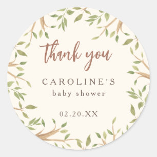 Watercolor Forest Greenery Baby Shower Thank You Classic Round Sticker